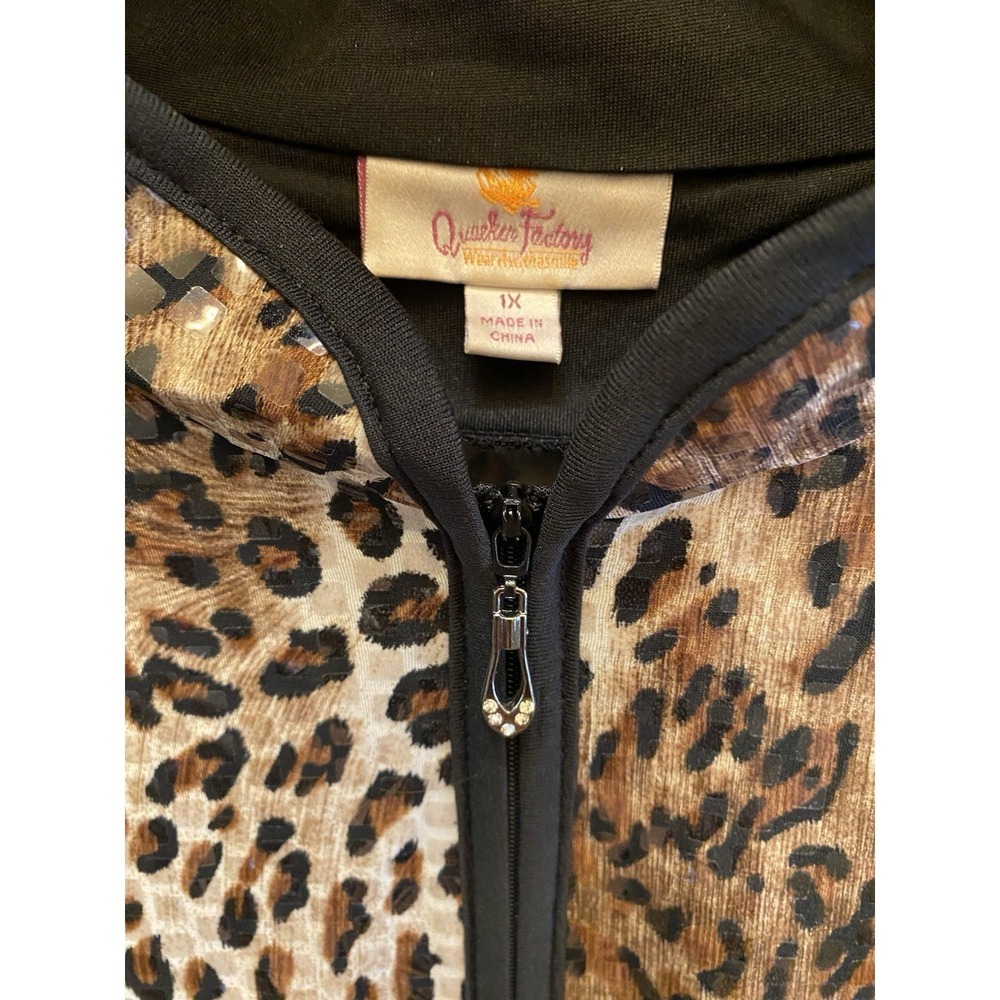 Quacker Factory Womens Jacket Sz 1X Plus Animal Print Leopard Sequin Zipper - Picture 2 of 9
